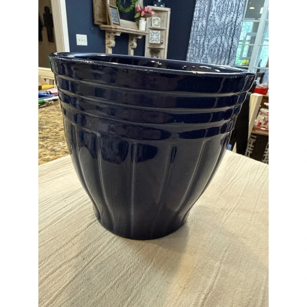 Robinson‎ Ransbottom Blue Crown 2 Qt Kitchen Crock Cobalt Blue Ribbed Stoneware